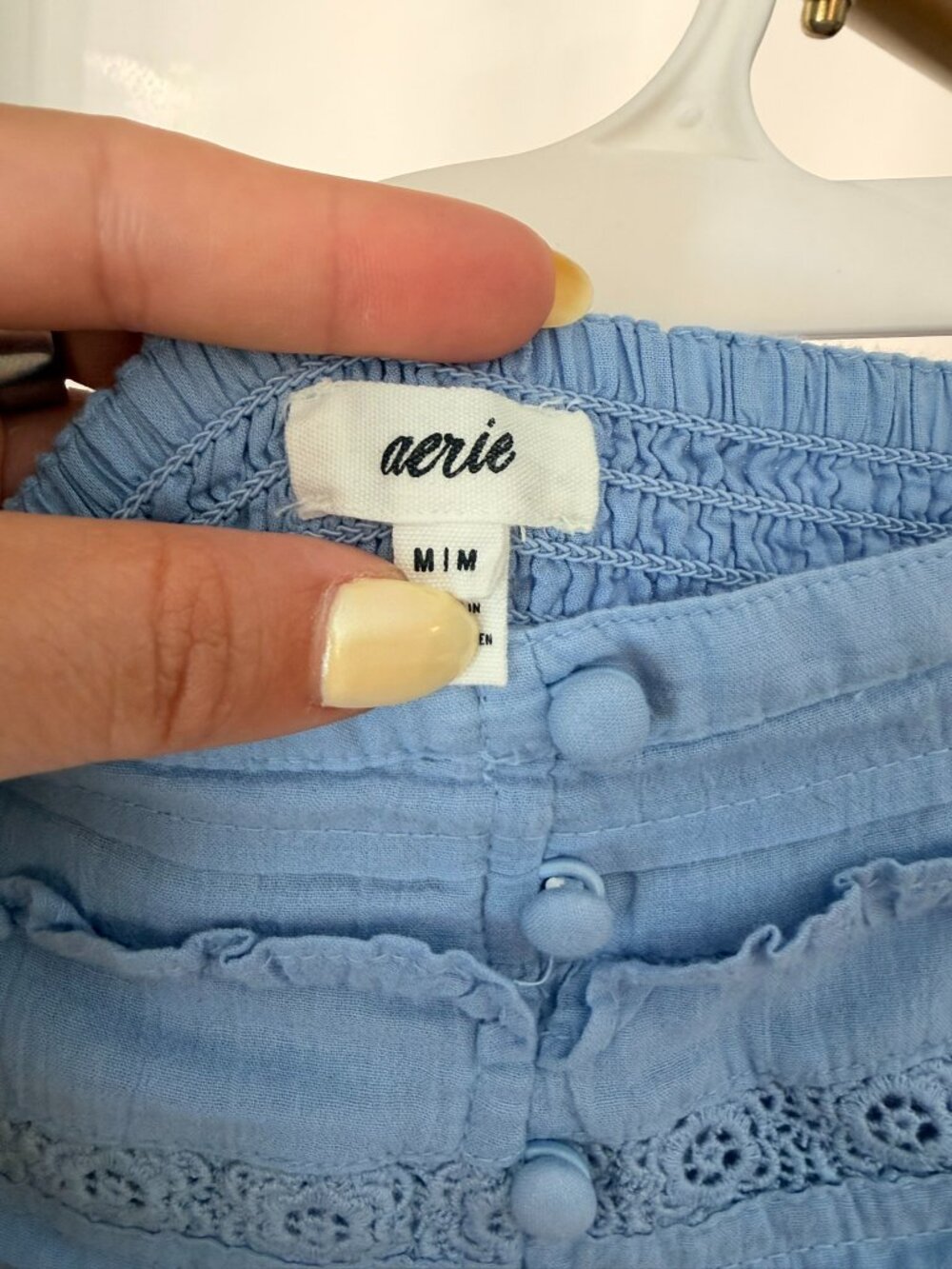 Aerie Blue Cotton Button Front Tiered Maxi Skirt Medium - Picture 4 of 7